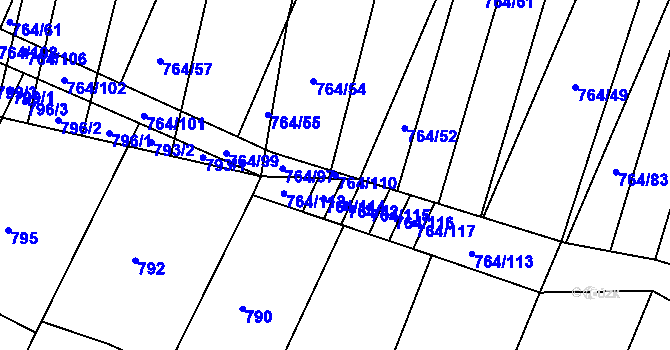 Parcela st. 764/110 v KÚ Ratíškovice, Katastrální mapa
