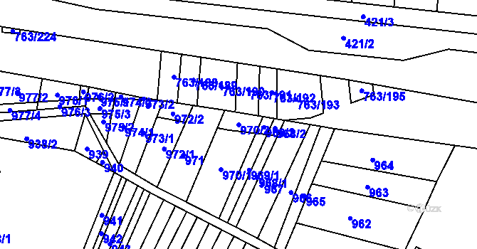 Parcela st. 970/2 v KÚ Ratíškovice, Katastrální mapa