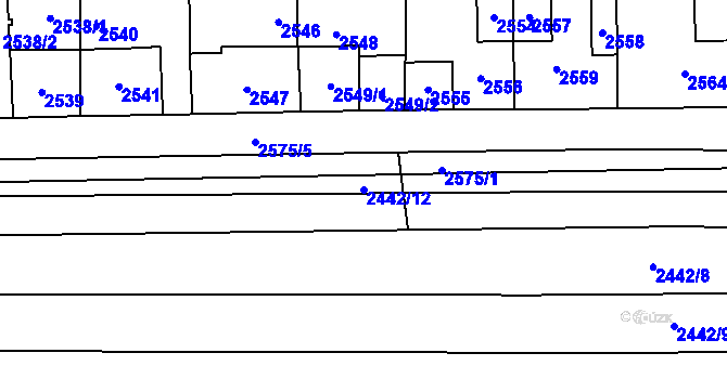 Parcela st. 2442/12 v KÚ Ratíškovice, Katastrální mapa
