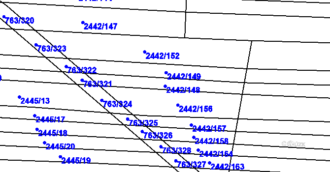 Parcela st. 2442/148 v KÚ Ratíškovice, Katastrální mapa