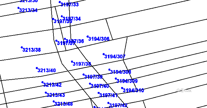 Parcela st. 3194/307 v KÚ Ratíškovice, Katastrální mapa
