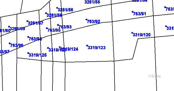 Parcela st. 3319/123 v KÚ Ratíškovice, Katastrální mapa