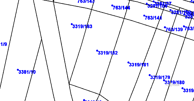 Parcela st. 3319/182 v KÚ Ratíškovice, Katastrální mapa