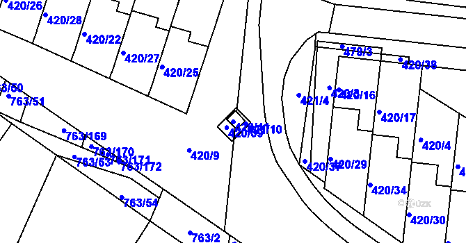 Parcela st. 420/41 v KÚ Ratíškovice, Katastrální mapa
