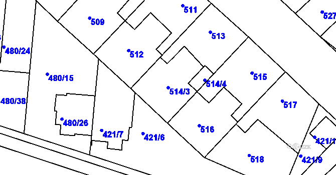 Parcela st. 514/3 v KÚ Ratíškovice, Katastrální mapa