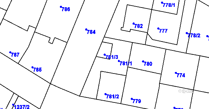 Parcela st. 781/3 v KÚ Ratíškovice, Katastrální mapa