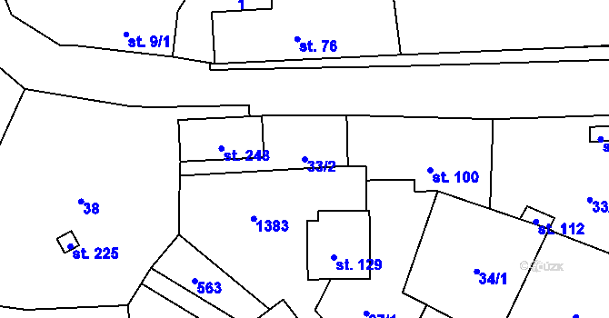 Parcela st. 33/2 v KÚ Ratměřice, Katastrální mapa