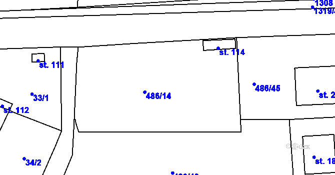 Parcela st. 486/14 v KÚ Ratměřice, Katastrální mapa