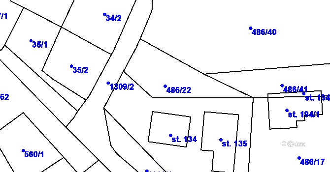 Parcela st. 486/22 v KÚ Ratměřice, Katastrální mapa