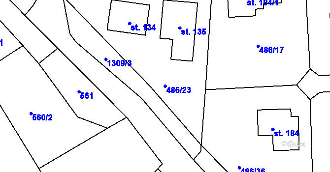 Parcela st. 486/23 v KÚ Ratměřice, Katastrální mapa