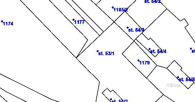 Parcela st. 53/1 v KÚ Ratměřice, Katastrální mapa