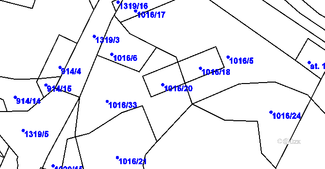 Parcela st. 1016/20 v KÚ Žďár u Kaplice, Katastrální mapa