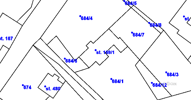 Parcela st. 169/1 v KÚ Razová, Katastrální mapa