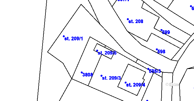 Parcela st. 209/5 v KÚ Razová, Katastrální mapa