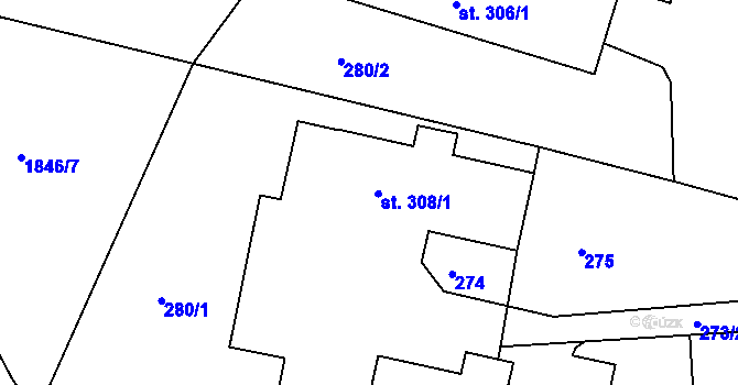 Parcela st. 308 v KÚ Razová, Katastrální mapa
