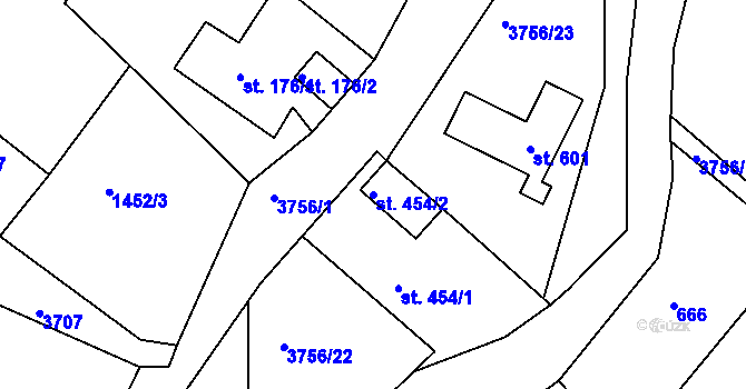 Parcela st. 454/2 v KÚ Razová, Katastrální mapa
