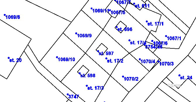 Parcela st. 597 v KÚ Razová, Katastrální mapa