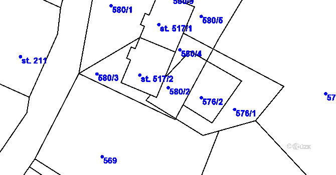 Parcela st. 580/2 v KÚ Razová, Katastrální mapa