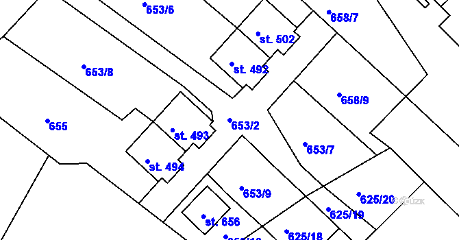Parcela st. 653/2 v KÚ Razová, Katastrální mapa