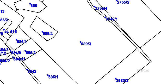 Parcela st. 689/3 v KÚ Razová, Katastrální mapa