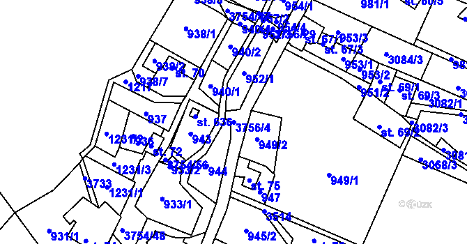 Parcela st. 3756/4 v KÚ Razová, Katastrální mapa