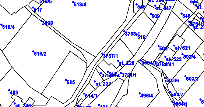 Parcela st. 3757/1 v KÚ Razová, Katastrální mapa