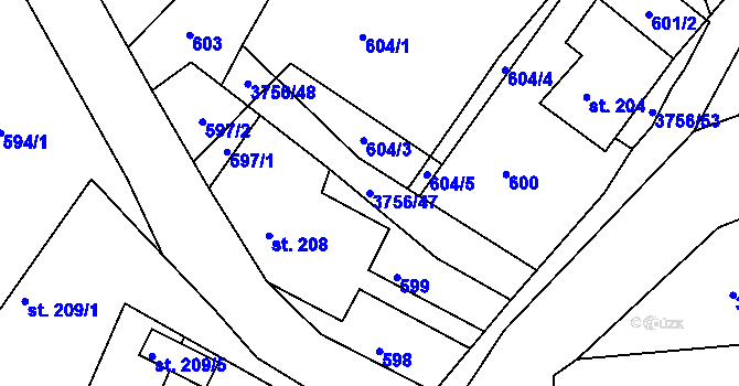 Parcela st. 3756/47 v KÚ Razová, Katastrální mapa