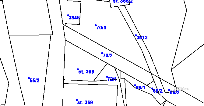 Parcela st. 70/2 v KÚ Razová, Katastrální mapa