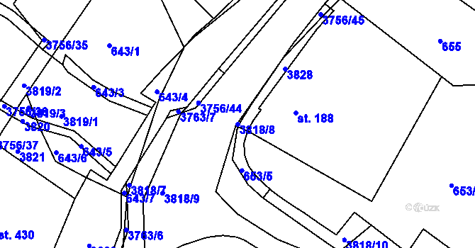 Parcela st. 3818/8 v KÚ Razová, Katastrální mapa