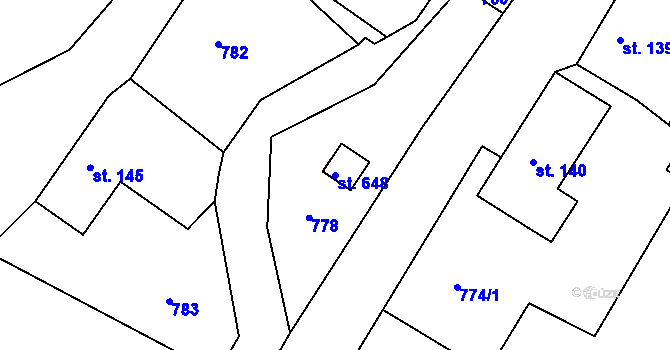 Parcela st. 648 v KÚ Razová, Katastrální mapa