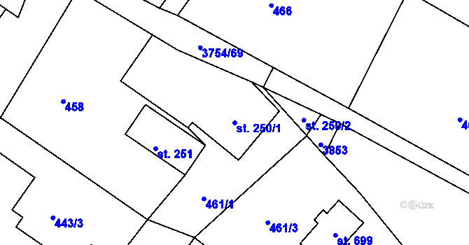 Parcela st. 250/1 v KÚ Razová, Katastrální mapa