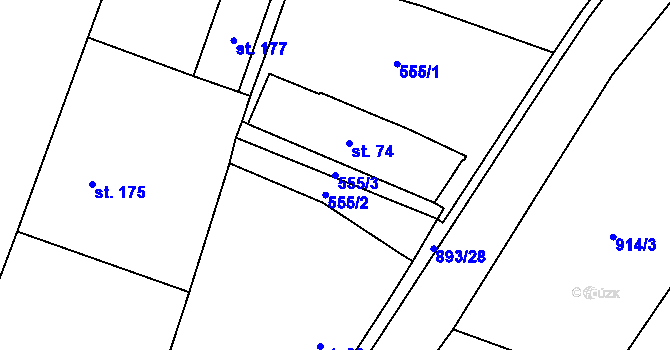 Parcela st. 555/3 v KÚ Ražice, Katastrální mapa