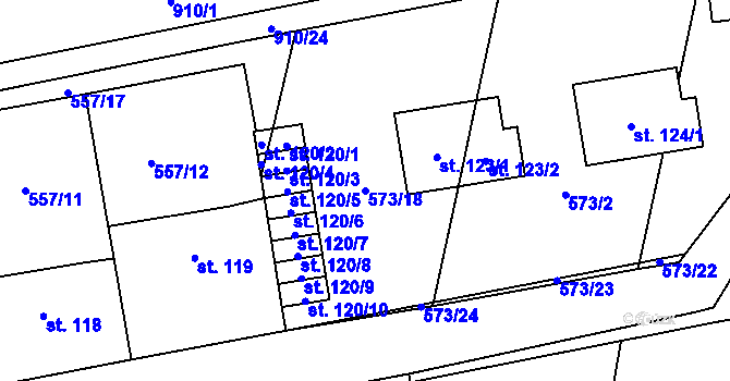Parcela st. 573/18 v KÚ Ražice, Katastrální mapa