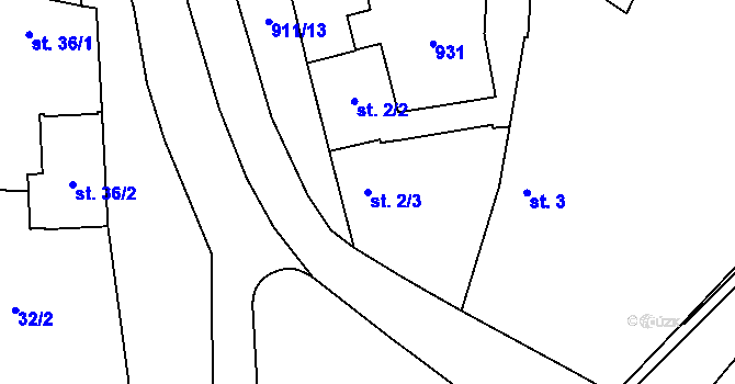 Parcela st. 2/3 v KÚ Ražice, Katastrální mapa