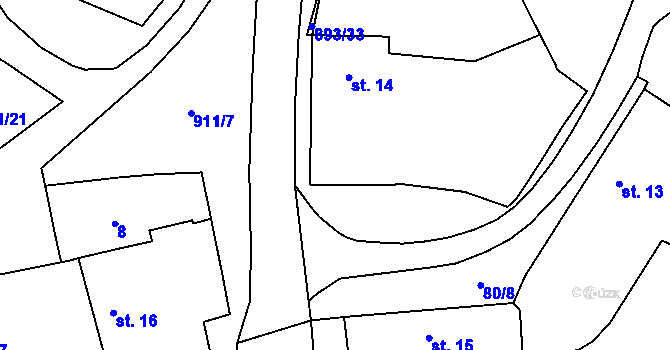 Parcela st. 14 v KÚ Ražice, Katastrální mapa