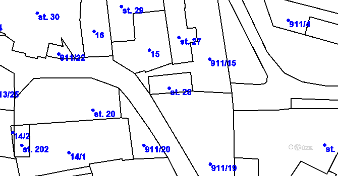 Parcela st. 28 v KÚ Ražice, Katastrální mapa