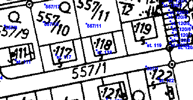 Parcela st. 118 v KÚ Ražice, Katastrální mapa