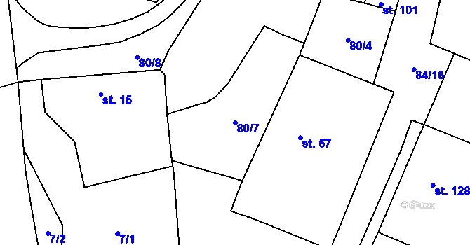 Parcela st. 80/7 v KÚ Ražice, Katastrální mapa
