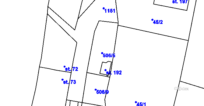 Parcela st. 506/5 v KÚ Ražice, Katastrální mapa
