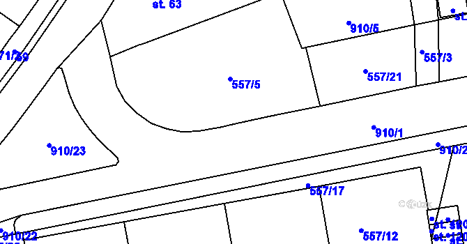 Parcela st. 557/2 v KÚ Ražice, Katastrální mapa