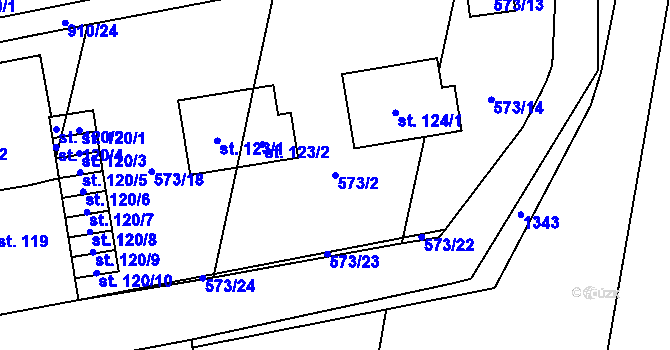 Parcela st. 573/2 v KÚ Ražice, Katastrální mapa