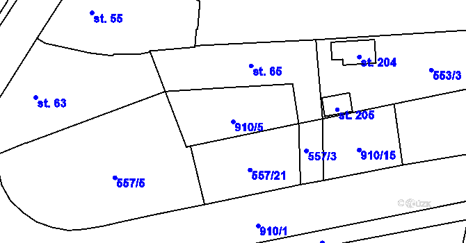 Parcela st. 910/5 v KÚ Ražice, Katastrální mapa