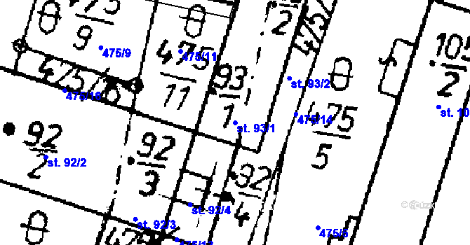 Parcela st. 93/1 v KÚ Ražice, Katastrální mapa