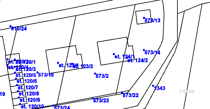 Parcela st. 124/1 v KÚ Ražice, Katastrální mapa