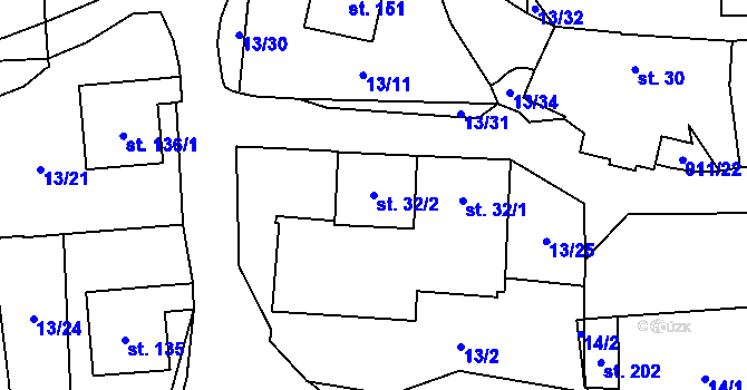 Parcela st. 32/2 v KÚ Ražice, Katastrální mapa
