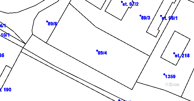 Parcela st. 89/4 v KÚ Ražice, Katastrální mapa