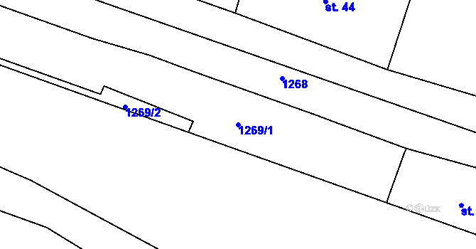 Parcela st. 1269/1 v KÚ Ražice, Katastrální mapa
