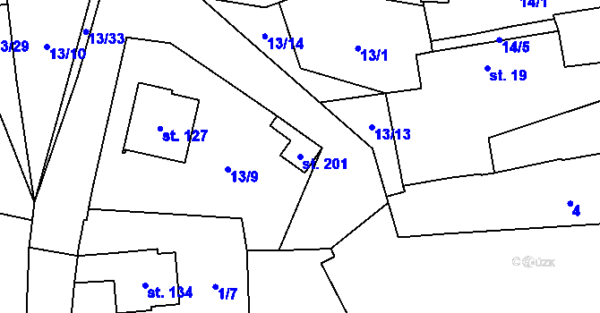 Parcela st. 201 v KÚ Ražice, Katastrální mapa