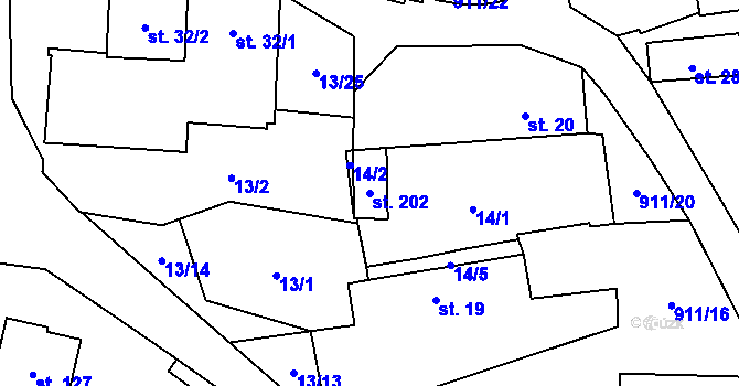 Parcela st. 202 v KÚ Ražice, Katastrální mapa