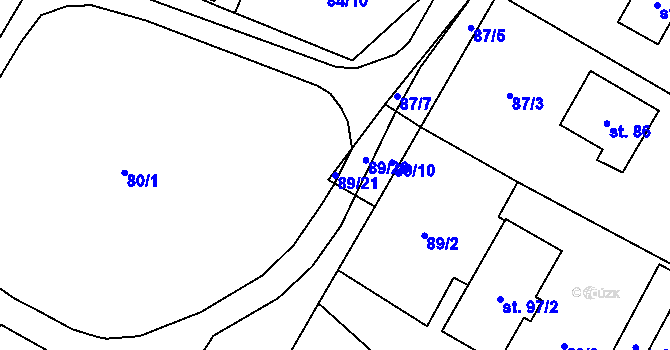 Parcela st. 89/21 v KÚ Ražice, Katastrální mapa